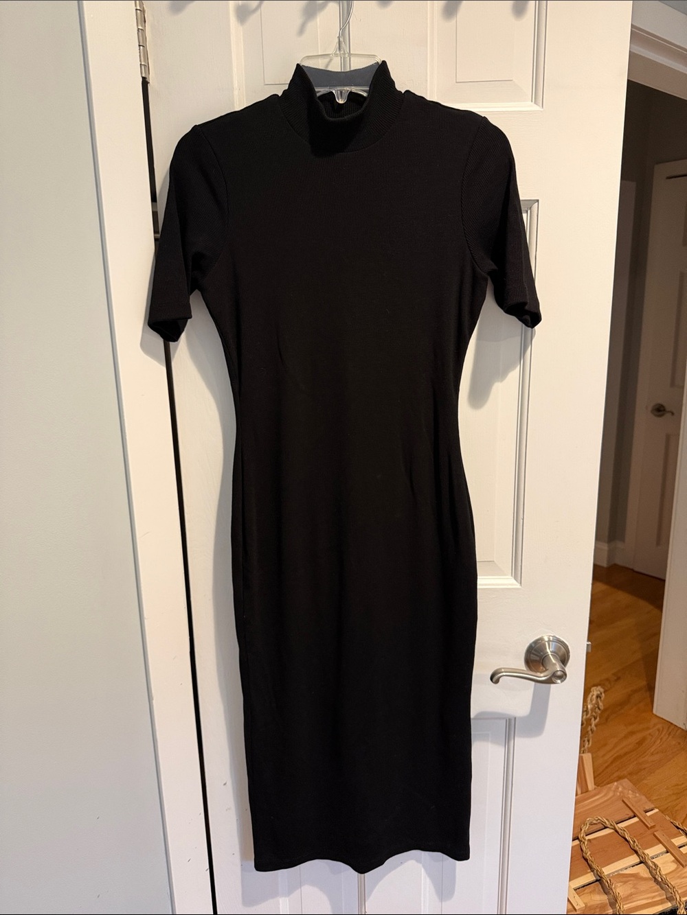 Marine Layer Black Rib Knit Short-Sleeve Midi Dress